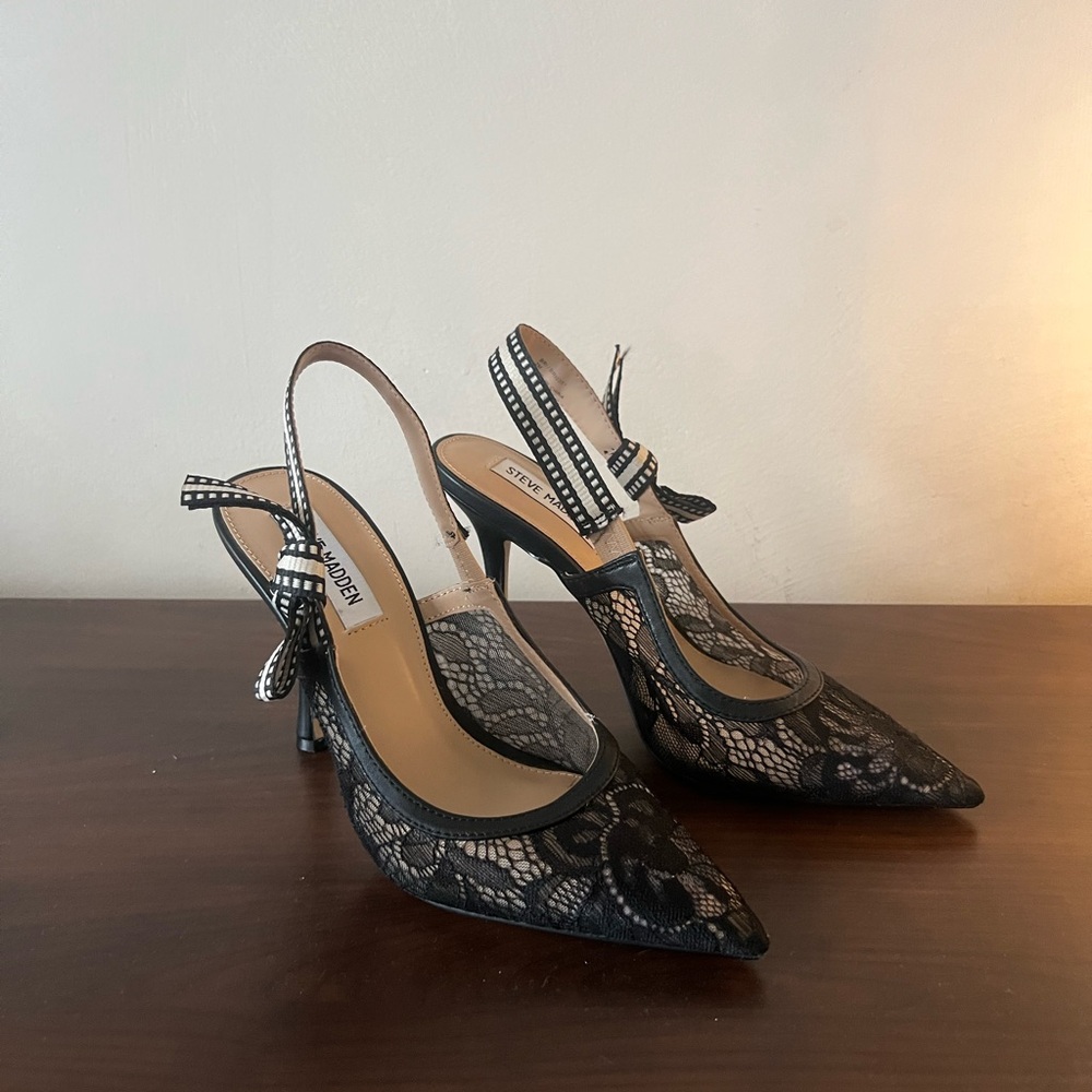Steve Madden Bria Black Lace Heels with Bow